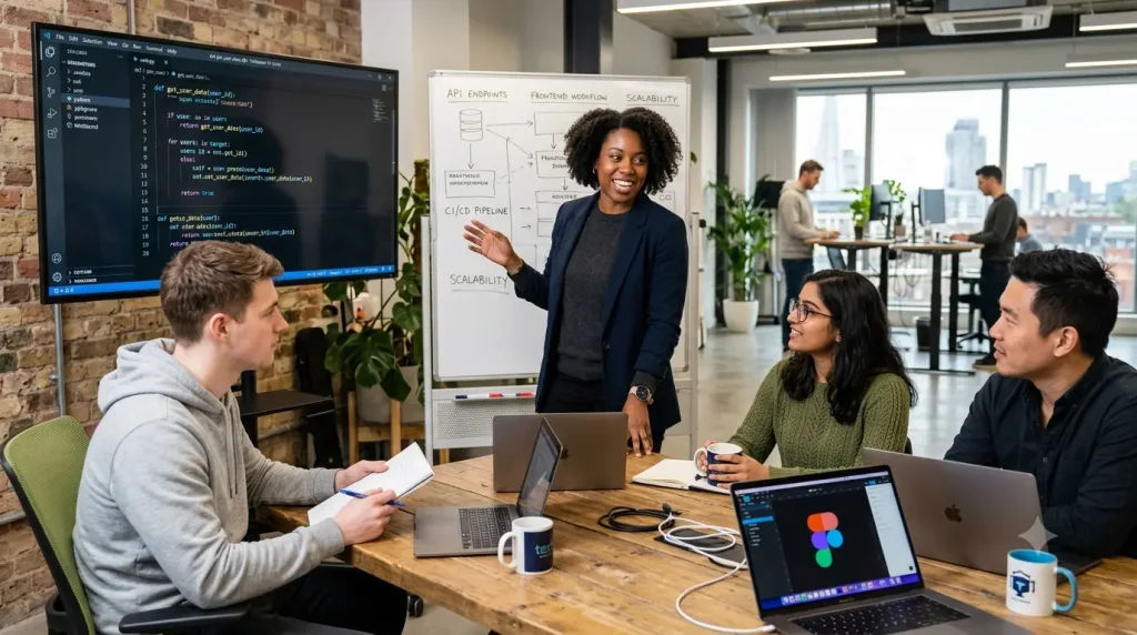 Développeur travaillant sur du code en anglais dans une équipe tech internationale